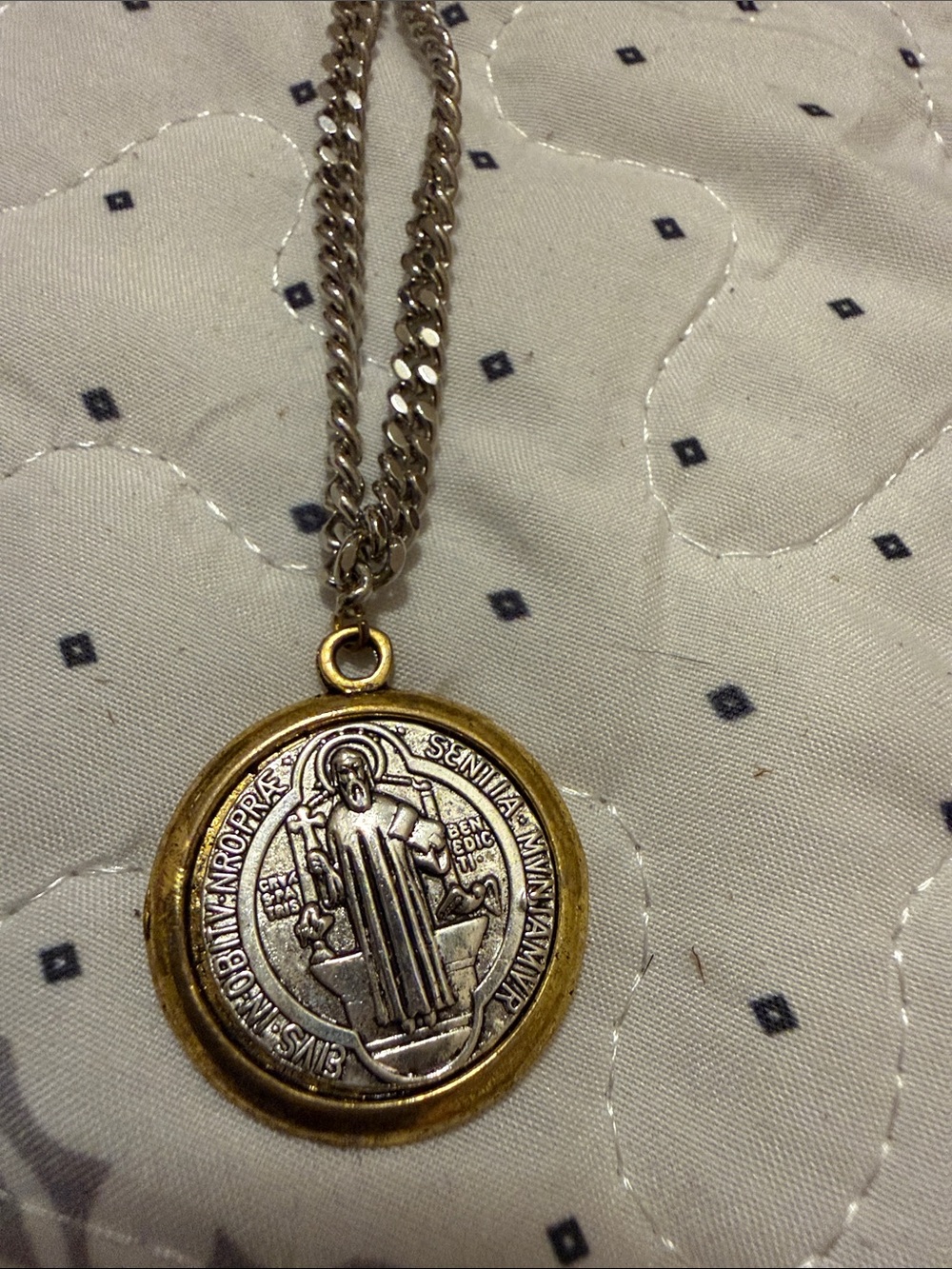 Two-Tone Saint Medal Necklace in Silver and Gold- 16” w/ 2” extender